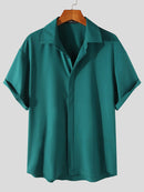 INCERUN Mens Shirt Solid Color Short Sleeve Shirts Summer Daily Lapel Casual Men's Top Shirts