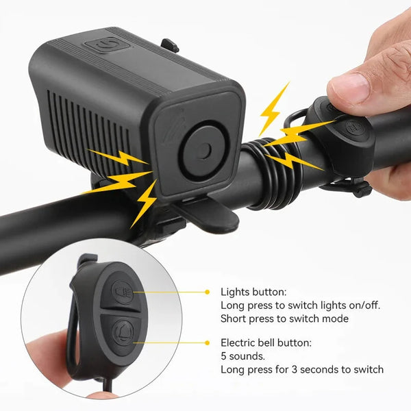 BENGGUO 2-in-1 LED Bicycle Front Light with Bell Horn 4 Super Bright LEDs 500mAh Battery Type-C Charging Safe for Night Cycling