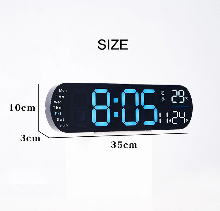 LED Digital Ambient Light Wall Clock Remote Control Electronic Mute Clock with Temperature Humitimy Date Week Display Timing Function Clock