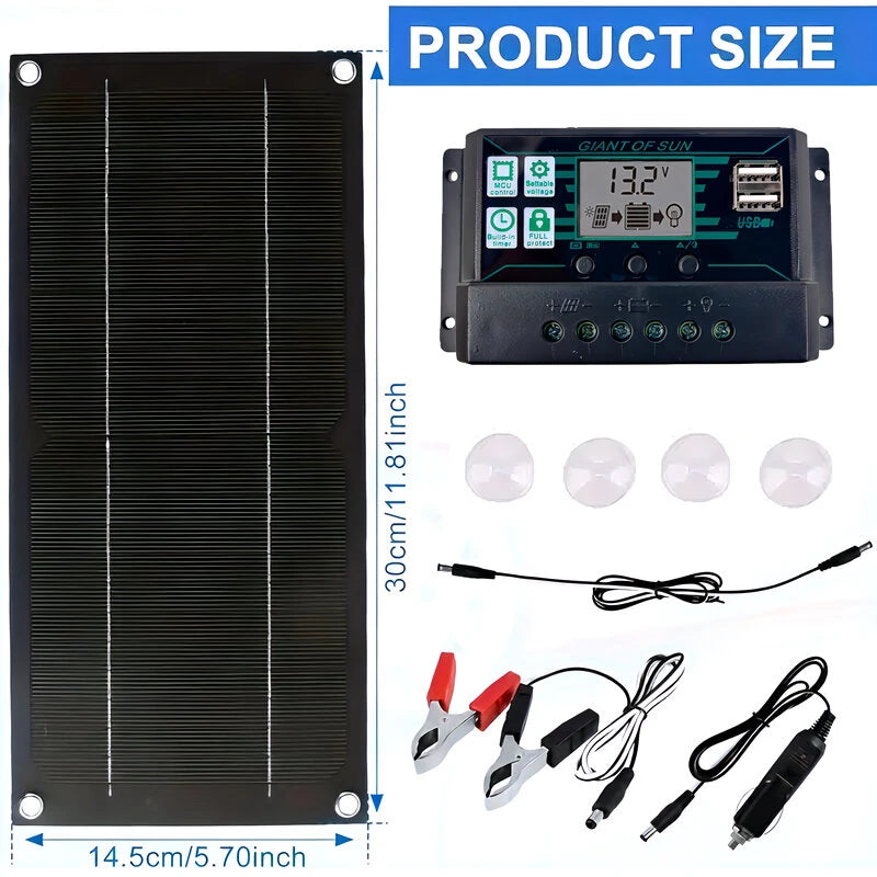 High Efficiency 600W Solar Panel Charger Monocrystalline Silicon Portable Kit 100A Charge Controller Extension Cable Battery Clip for RV Outdoor Camping Green Energy