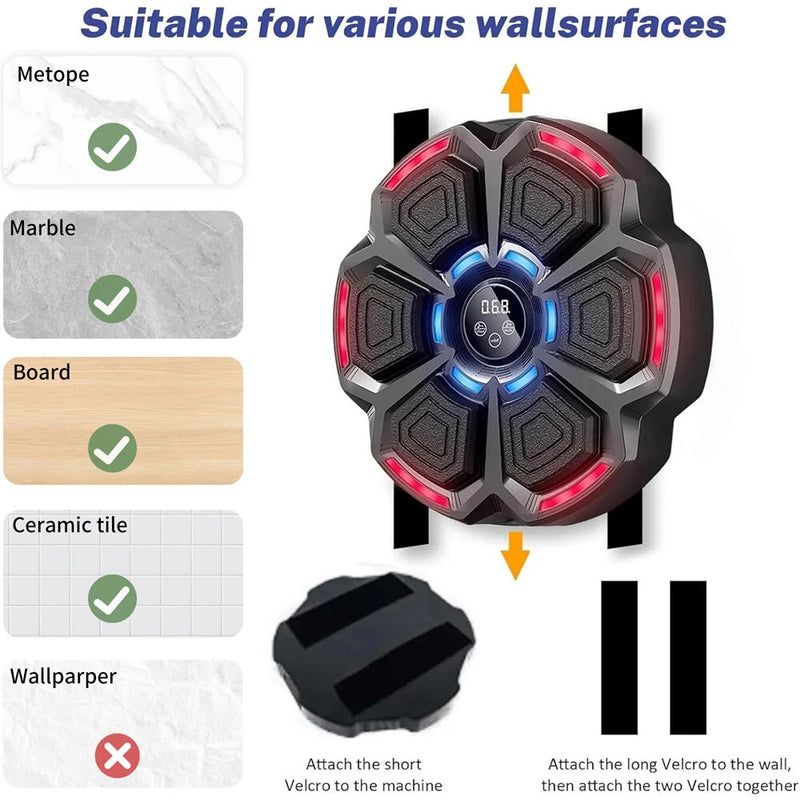 KALOAD Music Boxing Machine with 6 Targets 9 Speeds USB Rechargeable Smart Bluetooth-Compatible Boxing Pads Workout Wall Target Punching Training Equipment for Home Exercise