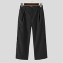 INCERUN Men Wide-leg Solid Color Casual Pants with Pockets Cropped Design Zipper Botton Trousers Plus Size