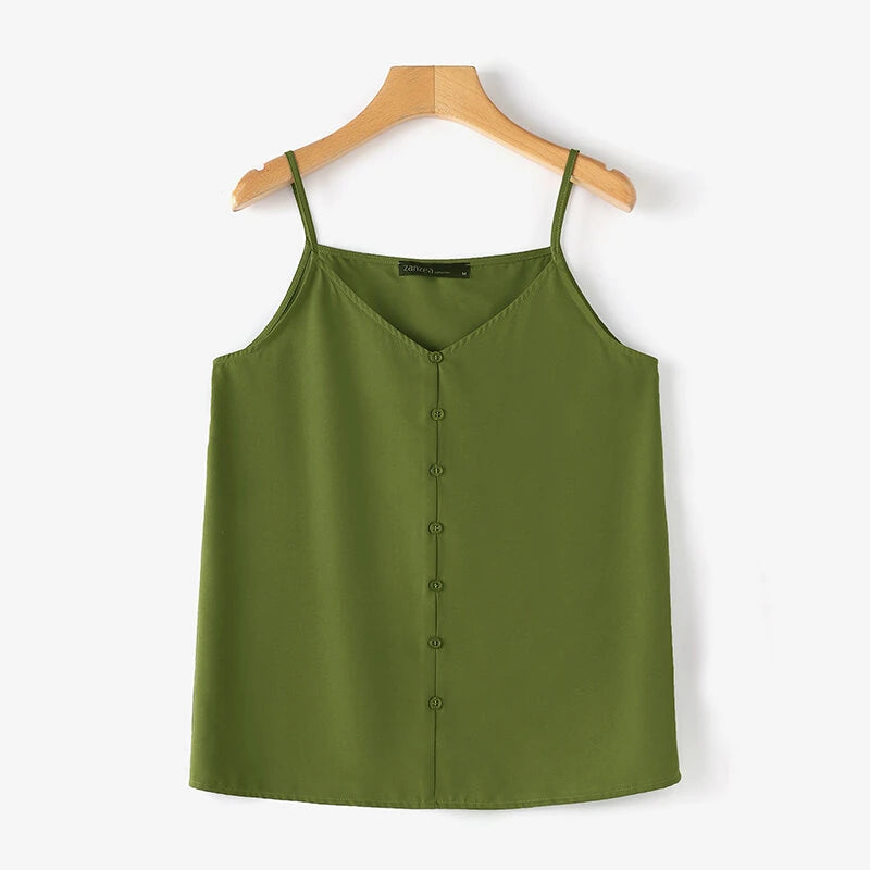 ZANZEA Womens Spaghetti Strap Camisole Summer Tank Tops V Neck Casual Slip Blouse Streetwear