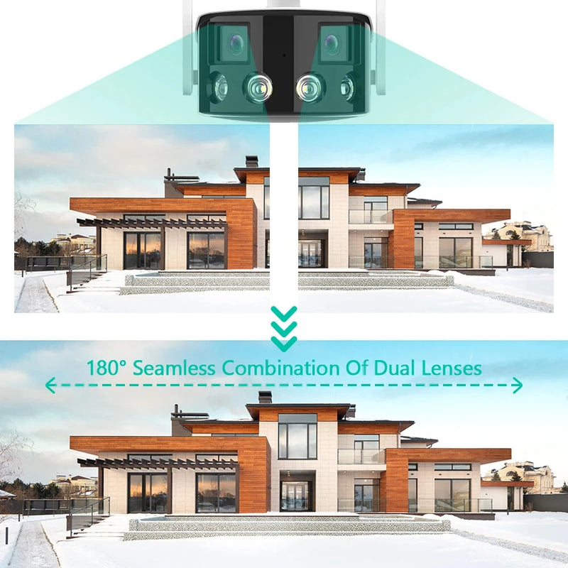 2K 4MP Dual Lens Panoramic WIFI Camera RJ-45 180 Wide Viewing Angle AI Human Detection IR Color Night Vision Two-way Audio Waterproof ICSEE Surveillance IP Camera EU Plug