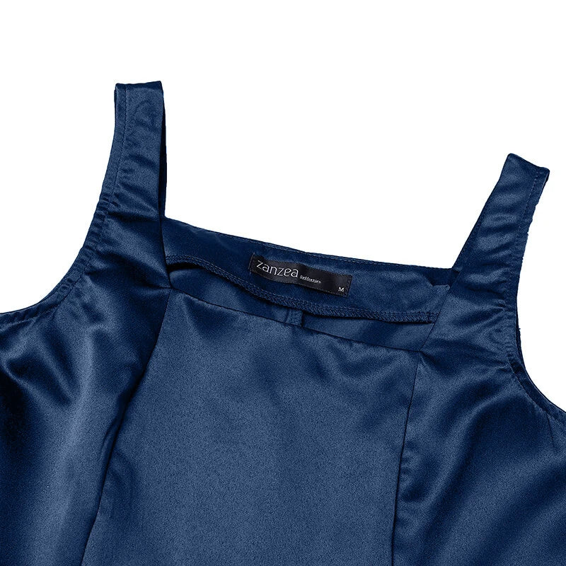 ZANZEA Womens Collect Waist A-Line Sundress Elegant Party Square Neck Tank Dress