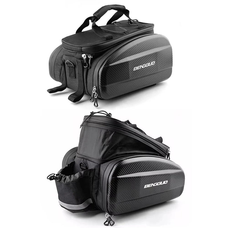 BENGGUO 17-30L EVA Hard Shell Bicycle Trunk Pannier with Reflector & Shoulder Strap Multi Functional Waterproof Rear Seat Frame Bag