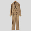 INCERUN Men Jumpsuits Corduroy double-breasted Suit Collar Long-sleeved Casual One-piece Suit for Men with Side Pockets