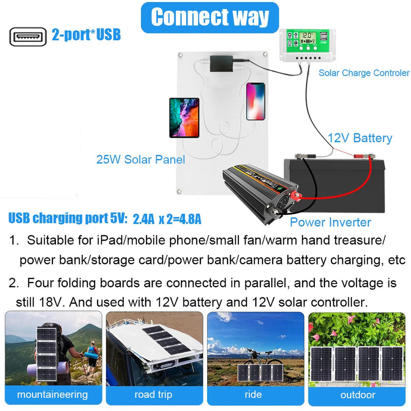 300W Power Inverter DC 12V to AC 220V Modified Sine Wave Inverter with 25W Solar Panel and 50A Solar Charge Controller for Mobiles Phones Computers Laptop LCD Dual Digital Intelligent Display Screens Inverter
