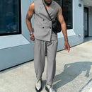 INCERUN Mens Two-piece Suits Trendy Sleeveless Double-breasted Suit Vest + Pants Casual Set Casual Sets Male Plus Size