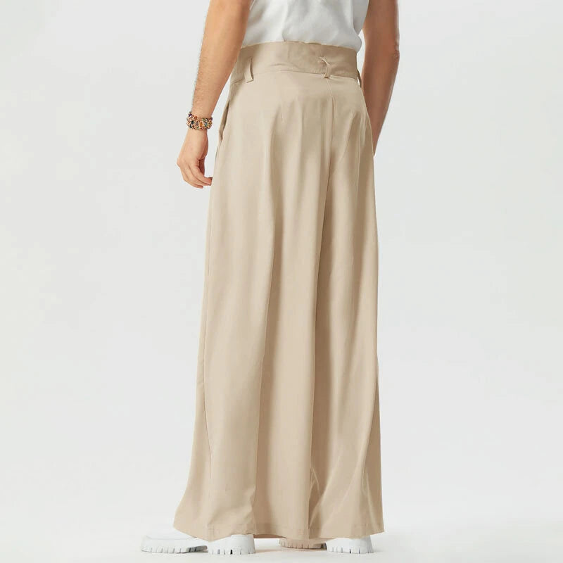 INCERUN Mens Pants Solid Color Loose Fit High Waist Tie Straight Leg Pants for Men Casual Comfy Male Trousers