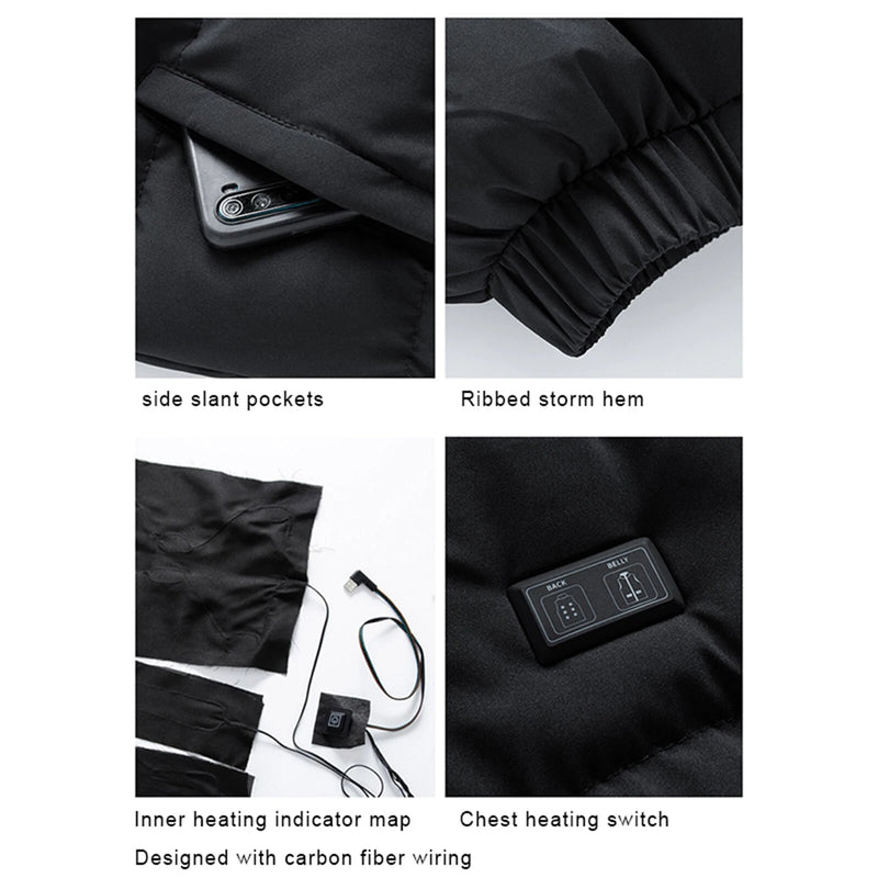 TENGOO HT-09 Heated Vest 9 Heating Areas Oversized Women Men Winter Vest Self Heating Hoodie Vest Usb Electric Thermal Vest Jacket Outdoor Vest