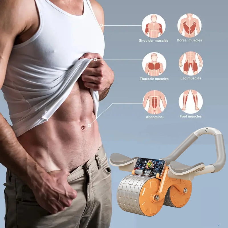 KALOAD 2 Wheel Automatic Rebound Smart Counting Abdominal Elbow Support with Phone Holder Flat Plate Exercise Wheel Silence Abdominal Wheel for Home Gym