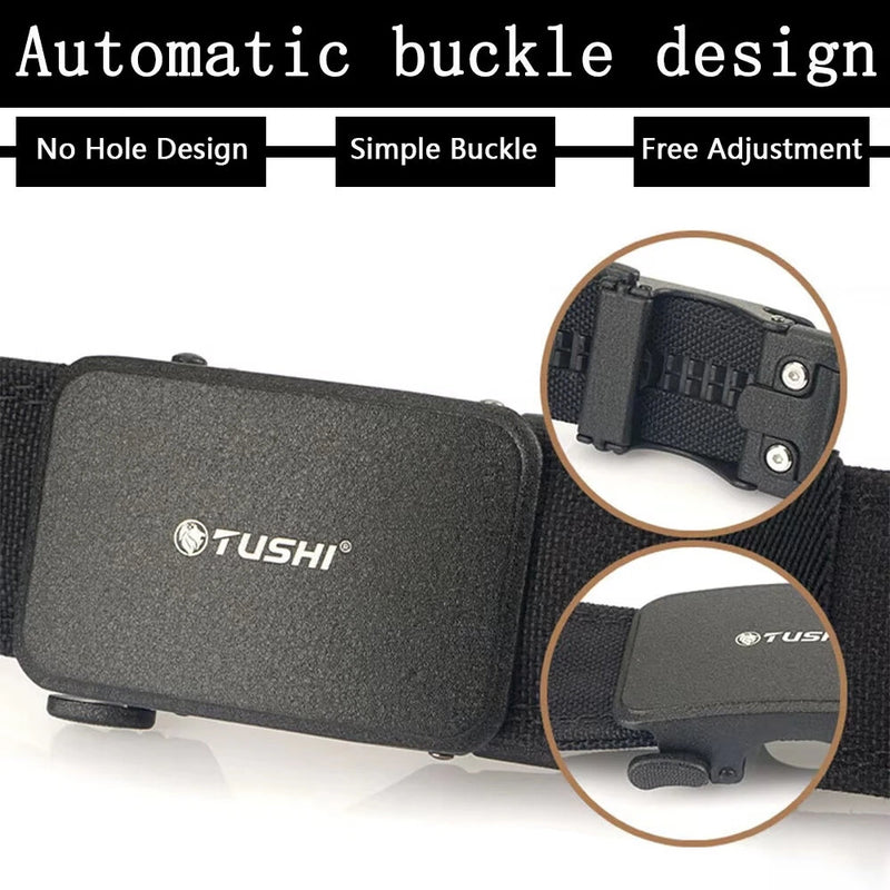 TUSHI 120cm Automatic Buckle Men Tactical Belt 1100D Nylon Thickened Hardened Double-layer Military Girdle for Outdoor Sports