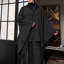 INCERUN Men's Casual Black Shirt, Button Up Long Sleeve Shirt, Chic Retro Lapel Loose Batwing Sleeve Shirt for Men