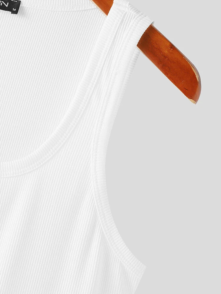 INCERUN Mens Simple Sport Solid Color Knitted Sleeveless Tank Top