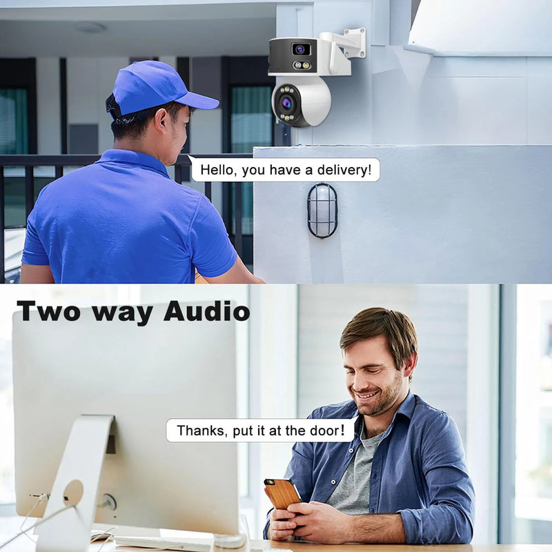 Srihome SH055 8MP WIFI IP Camera 5X Zoom Three Lens Two Screen AI Humanoid Detection Night Vision Two-way Intercom HD PTZ Home Security CCTV Monitor Cameras