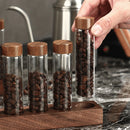 6/10/12 Slots Wood Base Coffee Bean Glass Bottle Display Stand Transparent Glass Tubes Wooden Lids Storage Rack