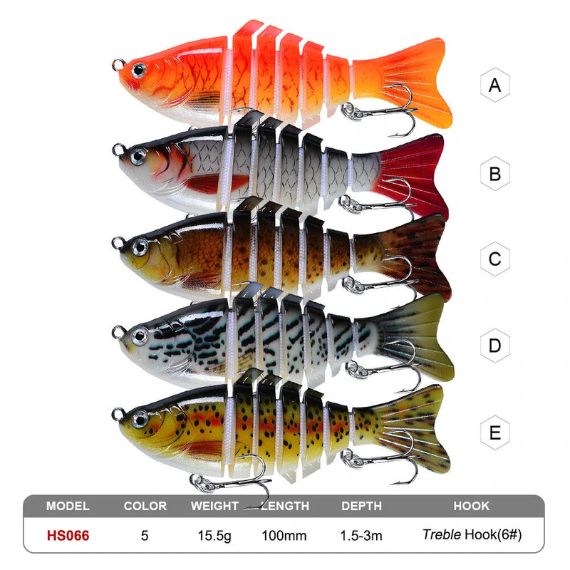 5pcs Multi-Section Fishing Lures 15.5g/10cm Sinking Swimbait Artificial Baits Fishing Tackle for Freshwater Saltwater Fishing