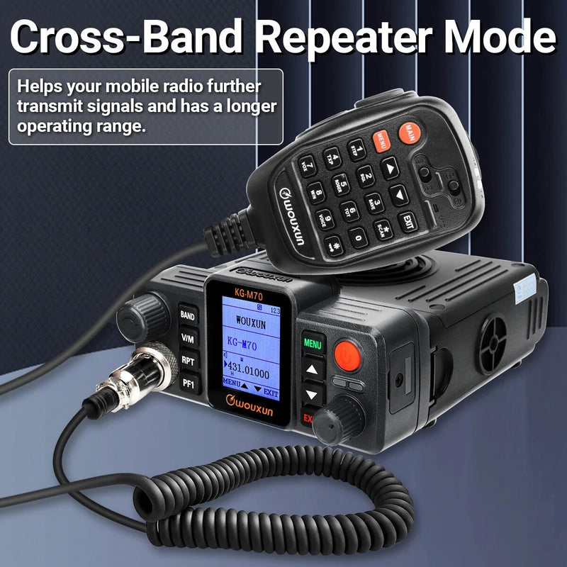 WOUXUN KG-M70 25W Mobile Walkie Talkie VUF UHF Cross-Band Repeater Dual Band Long Range 999CH High Power Car Radio Station with Microphone