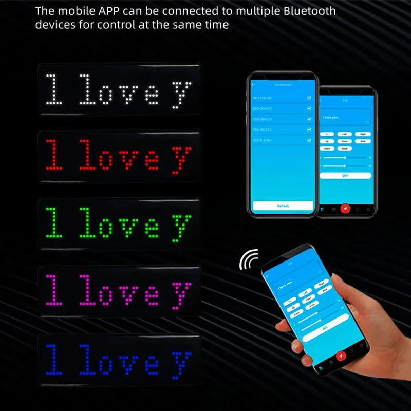 LED Chest Badge Decorative Screen with USB Charging Bluetooth Multi-language LED Digital Badge USB Rechargeable DIY HD Text Badge Scrolling LED Label Display Light