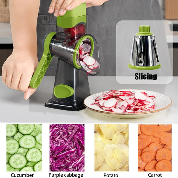 Multi-functional Hand Crank Rotary Slicer Vegetable Cutter Handheld Rotary Cheese Grater Cutter Round Mandoline with Handle Vegetable Slicer Carrot Cutter Nut Grinder