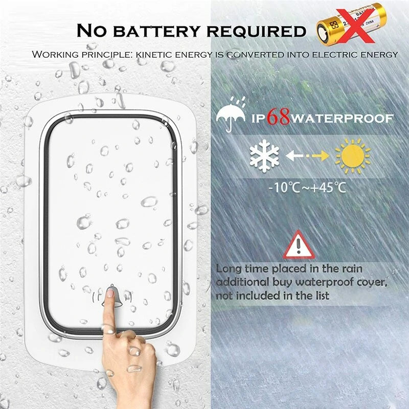 1 to 1 Home Wireless Doorbell IP68 Waterproof 38 Kinds Ringtones 4-level Volume Adjustable EU Plug Self-powered Button Music Doorbell