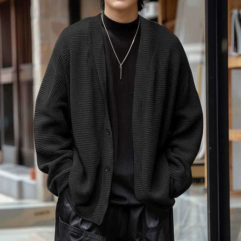 INCERUN Men Simple Textured Cardigan Sweater Comfortable Loose Fit Botton Front Lapel Thick Sweater Cardigan for Men Fall Plus Size S-5XL