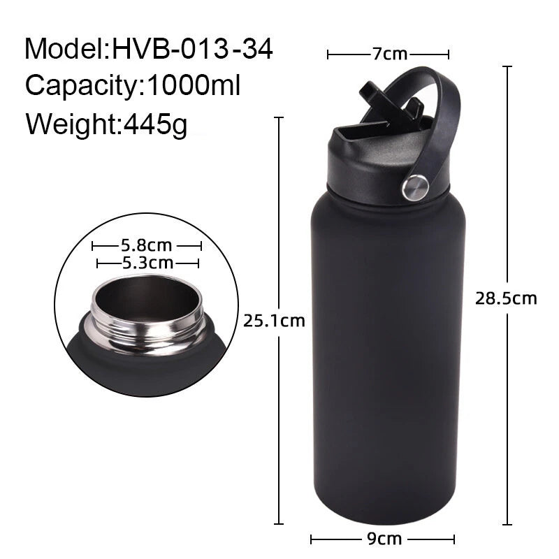 IPRee 1000ml Thermos Cup LID With Straw And Handle Sealed Leak Proof Portable Handle Outdoor Sports Water Bottle
