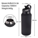 IPRee 1000ml Thermos Cup LID With Straw And Handle Sealed Leak Proof Portable Handle Outdoor Sports Water Bottle