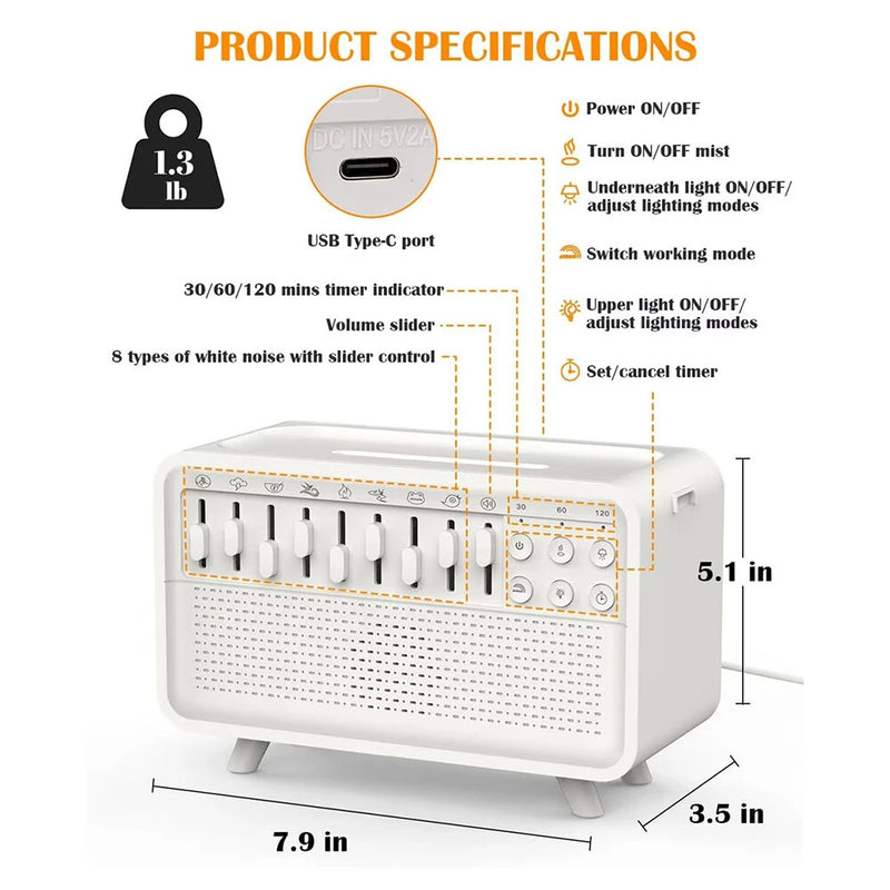 Tevorex 3 in 1 Bluetooth White Noise Machine with Aroma Diffuser,Humidifier & Night Light 8 Natural Sounds,3-Level Dimming for Sleep Therapy