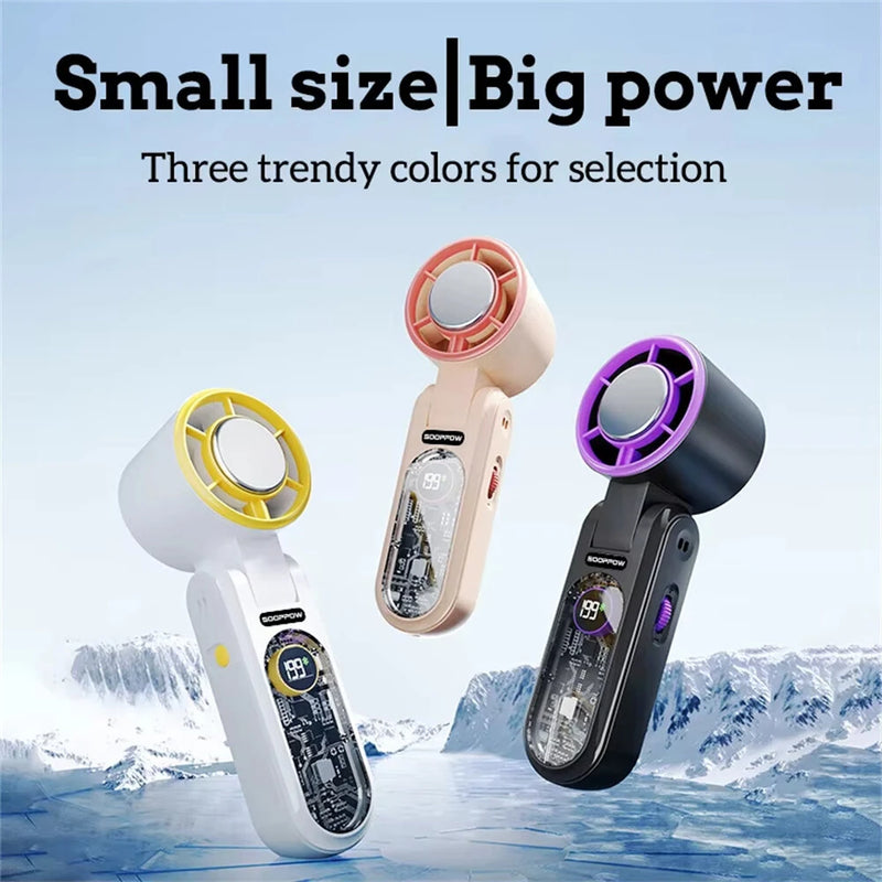 Tevorex Portable Ice Cooling Handheld Small Fan High-speed Rechargeable 3000mAh Battery 199 levels Wingspeed Adjustable LCD Digital Display for Outdoor or Indoor