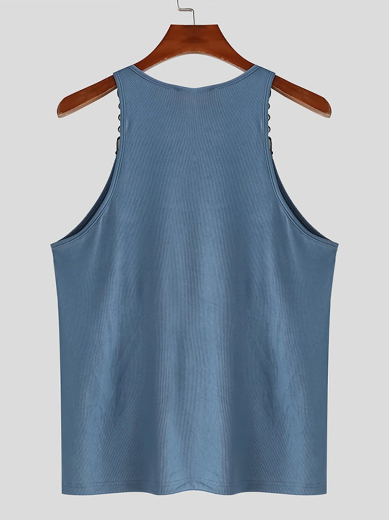 INCERUN Men Tank Top Fashion Metal Chain Sling Tanks Summer Sold Color Vest Casual Sleeveless Male Top