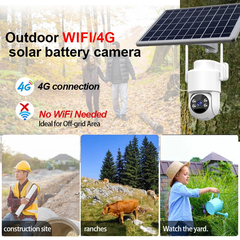 Guudgo 4MP HD Solar Powered Security Camera Video Surveillance Waterproof Full Color Night Vision WiFi Pan Tilt Two-Way Audio PIR Motion Camera
