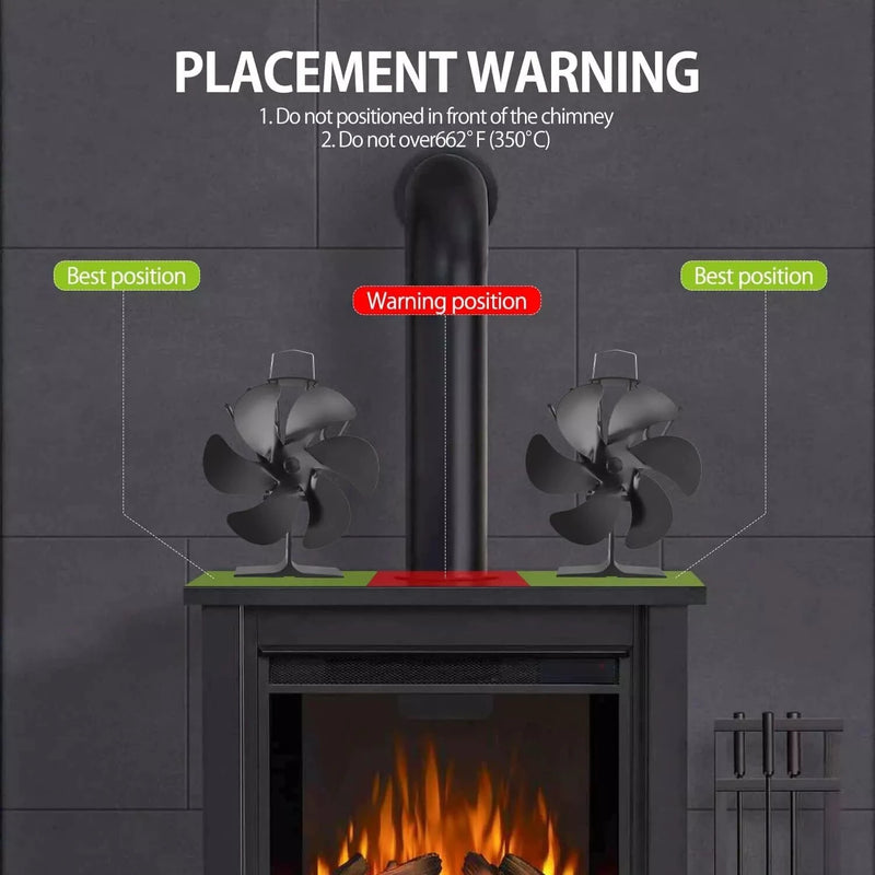 IPRee 6 Blades Heat Powered Stove Fan Black Fireplace Fan Log Wood Burner Eco-fan Quiet Home Fireplace Fan Efficient Heat Distribution