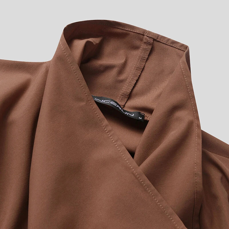 INCERUN Mens Solid Irregular Neck Long Sleeve Shirt Fashion Casual Solid Color Shirt Top for Men