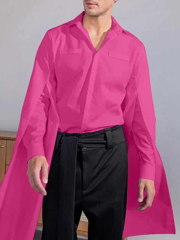 Men Irregular Flared Long Sleeve Lapel Collar Loose Fit Shirt