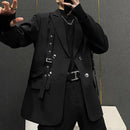 INCERUN Mens Lace-Up Design Long Sleeve Blazer Fashion Loose Fit Solid Color Casual Suit for Male