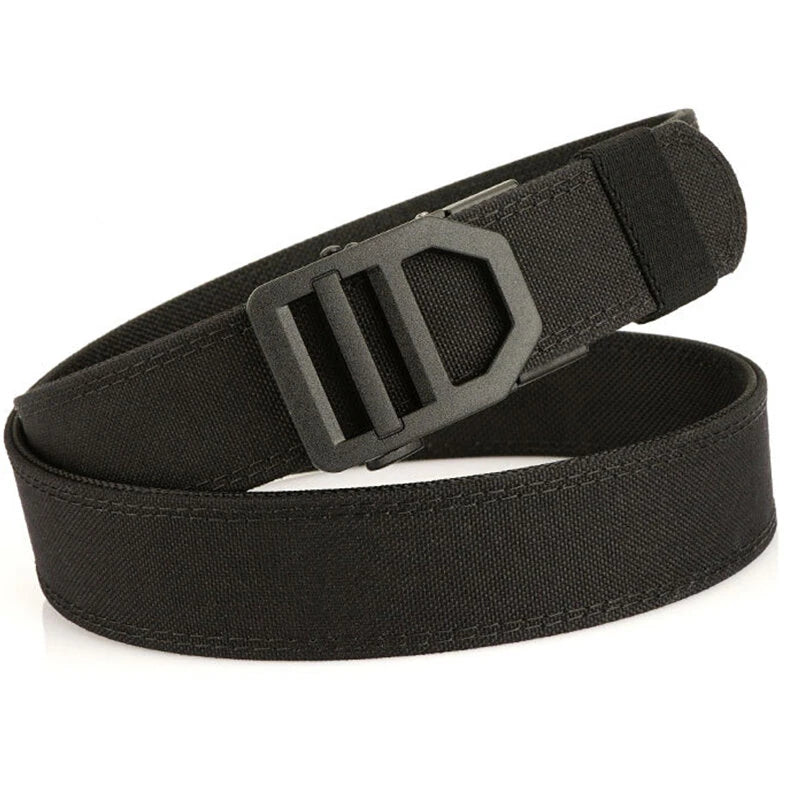 TUSHI 120cm Length Fashion Automatic Buckle Military Tactical Belt Thick Canvas Webbing Outdoor Shooting Waistband for Men Camping Hiking