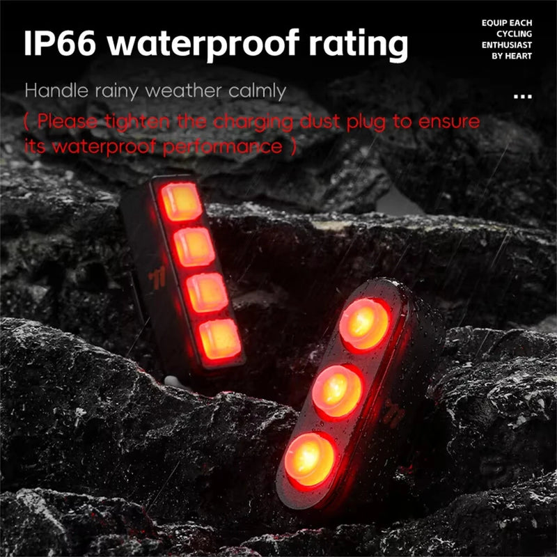 WEST BIKING High Visibility Smart Bike Taillight 100h Long Lasting Power LED IP66 Waterproof Warning USB Charging Brake Rear Light for Road Mountain Night Riding
