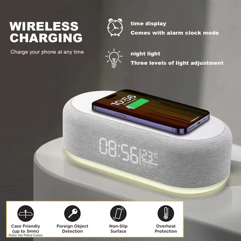 4-In-1 Desktop Clock USB Wireless Charging Night Light Thermometer Alarm Clock Wireless Charger Pad Stand Alarm Bedroom Lamp Night Light Desk Clock Temperature Thermometer Fast Charging Dock Station