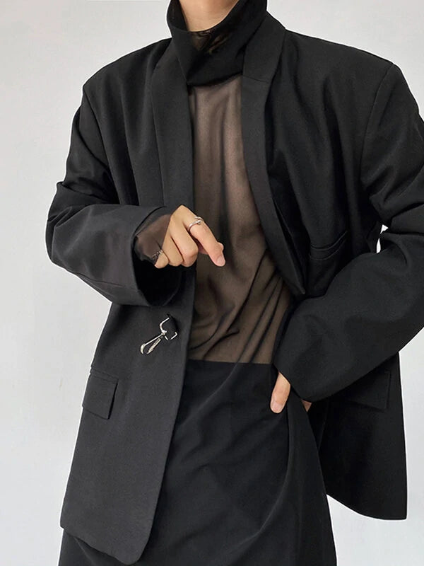 Mens Sheer Mesh See Through High Neck Long Sleeve T-Shirt