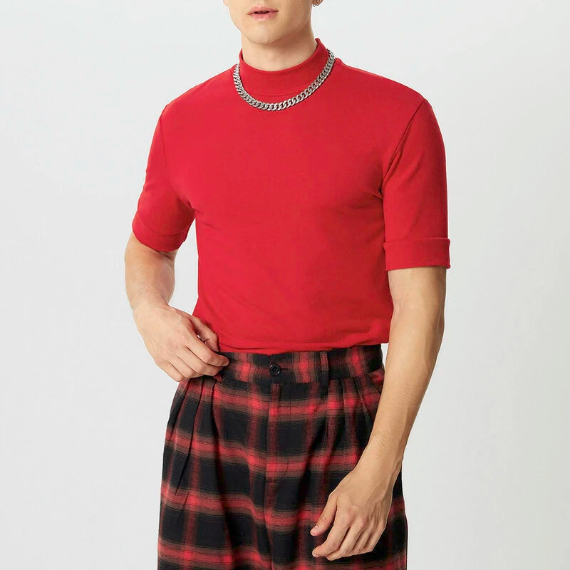 INCERUN Mens Solid Half-Collar Short Sleeve T-Shirt