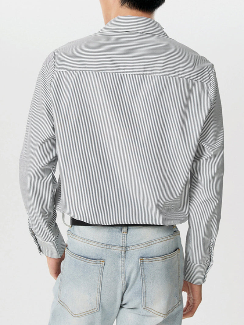 INCERUN Mes Daily Casual Striped Shirt with Double Breast Pocket