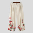 INCERUN Men Stylish Design Ankle Part Floral Print Wide Leg Pants with Pockers, Comfy Loose Botton Zipper Trousers 5XL for Spring Summer Fall