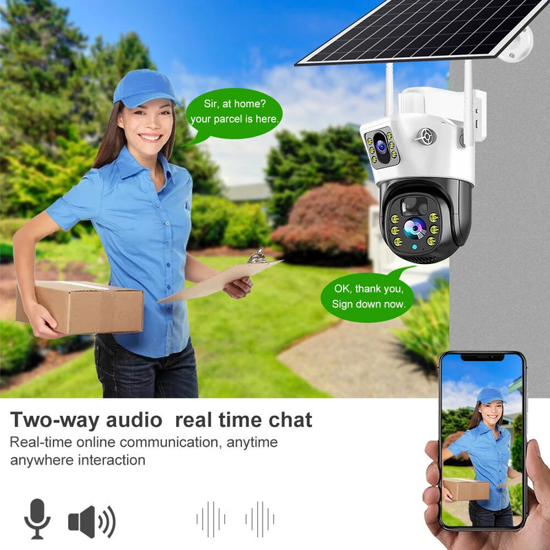 V380 Dual-Lens 4MP Solar Wireless WIFI IP Camera Outdoor 200MP+200MP 360-Degree View IP66 Waterproof Two-Way Audio PIR Motion Detection WiFi Security