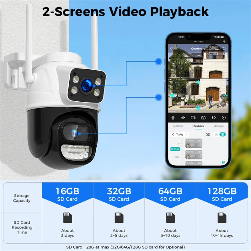Hiseeu WS418B 4K 8MP Dual Lens Outdoor WiFi Camera Wireless PTZ Security ONVIF H.265+ Cam Night Vision AI Humanoid Detect Auto Tracking Two-Way Audio Monitoring IP Cameras