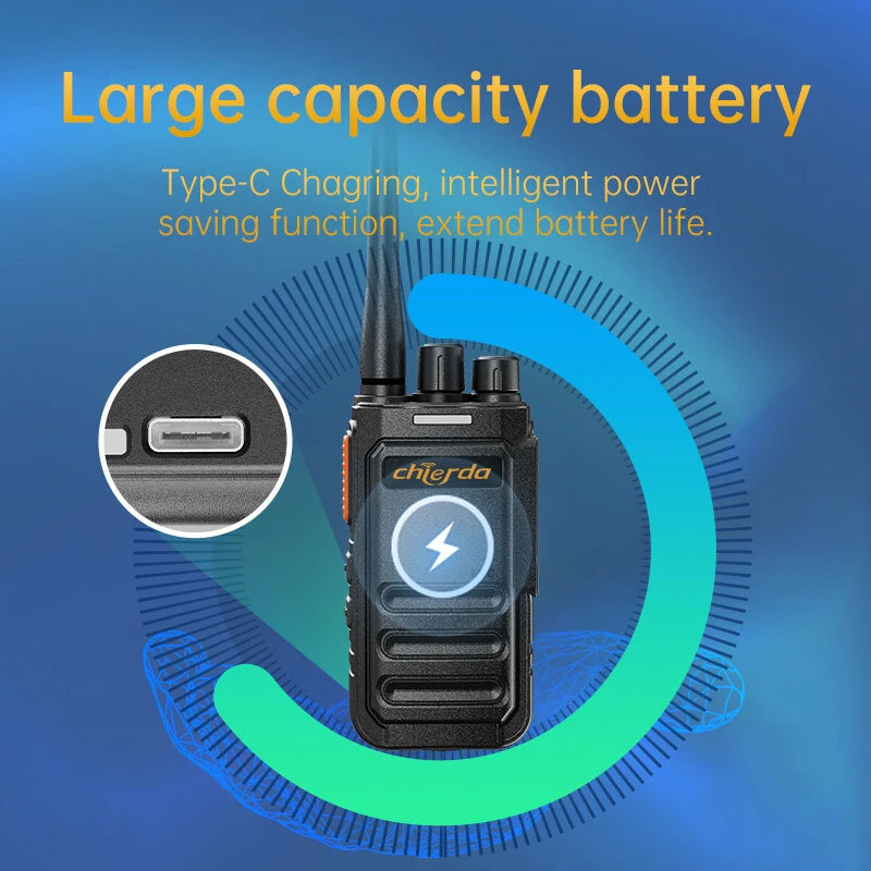 Chierda CD3107 Long Range Walkie Talkies UV Dual Band Two Way Radio 4000mAh Type-C Charging Anti Interference Secure Communication Transceiver Ham Radios