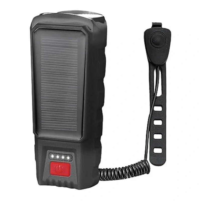 Solar Charging Bike Headlight 400Lm Brightness 200m Distance Range 2000mAh Battery Waterproof 3 Light Modes Warning Flashlight with 130dB Horn for Road Mountain Bicycle