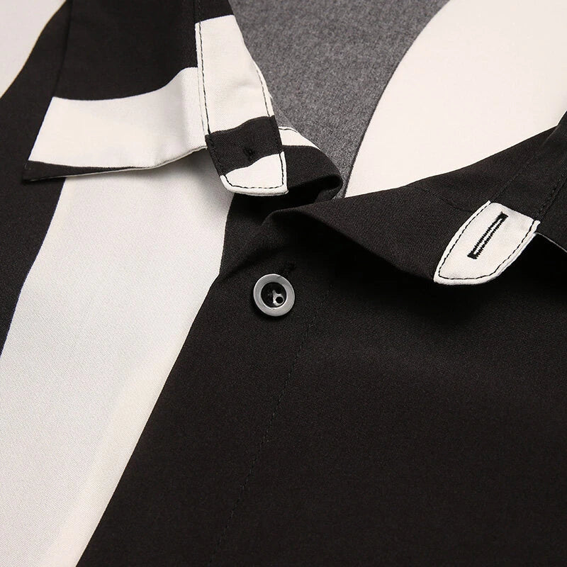 INCERUN Men Patchwork Zebra Stripe Shirt Fashion Slant Placket Casual Lapel Long Sleeve Shirt Loose Large Size Shirt S-5XL for Spring Fall