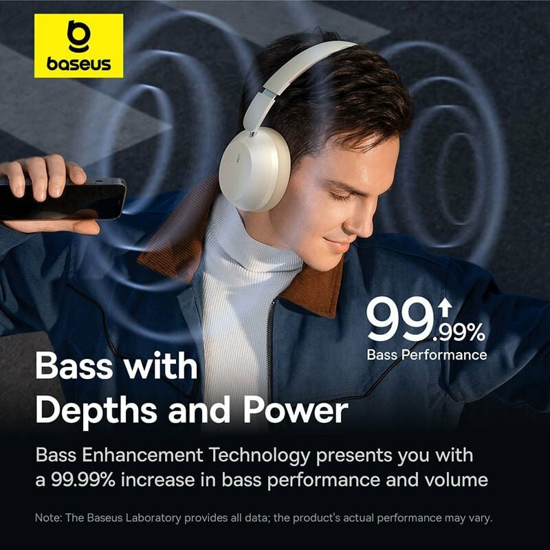 Baseus Bass 35 Max bluetooth Headset Wireless Headphone 40mm Units Deep Bass 65H Playback Soft Sponge Earmuffs Foldable Wireless Over-ear Headphones with Mic